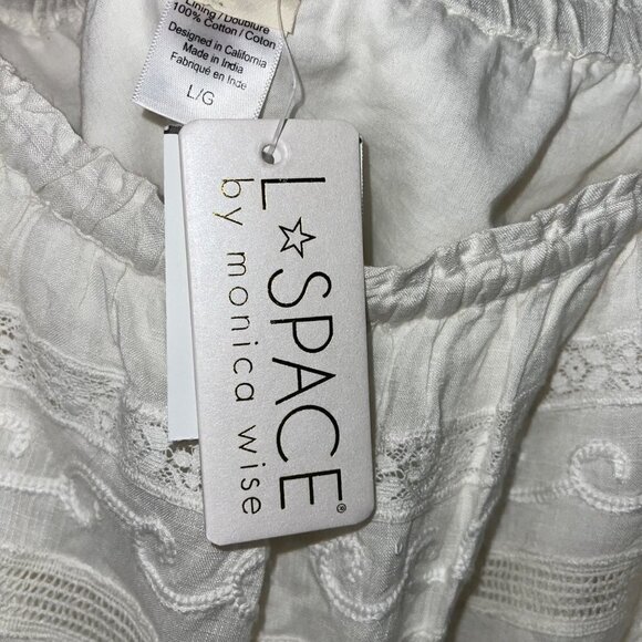 L*Space Women Abby Mini Dress Size Large White Off The Shoulder Ruffle Neck New - Picture 9 of 13